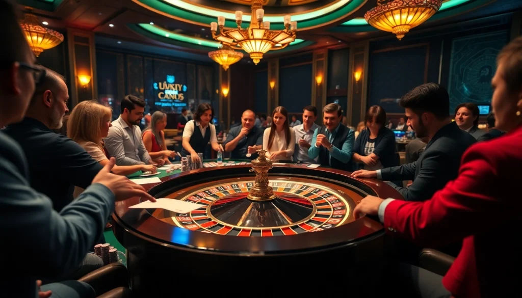 Nếu như vậy bám vào đây at a vibrant roulette table with excited players and colorful chips.