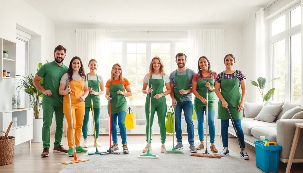 Cleaning service professionals working together in a spotless home environment.