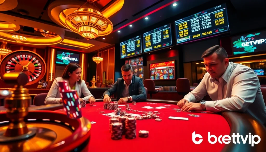 Người chơi Betvip tham gia poker cược cao và đặt cược thể thao, thể hiện sự hứng khởi khi tham gia trò chơi.