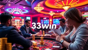 Engage with thrilling online gameplay at 33win, featuring vibrant slot machines and excited players.