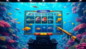 bắn cá đổi thưởng gaming interface with colorful sea creatures and virtual weapons showcasing excitement and strategy