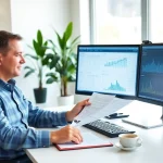 Professional accountant analyzing SMSF financial documents in a modern office