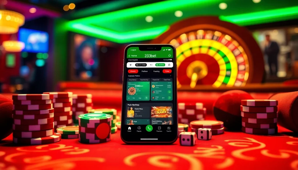 Experience the thrill of gambling with the 333bet App showcased on a luxurious casino table.