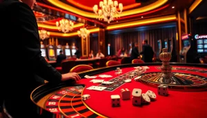 Engaging casino scene with players enjoying games and s8 branding visible in a luxurious setting.