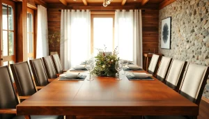 Elegant dining table with setting showcasing Dining tables in a cozy and inviting atmosphere.