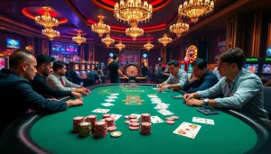 Savor the excitement of poker action at Vua99's luxurious casino table, full of chips and cards.
