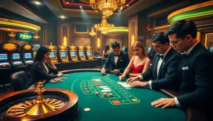 Engaged players at a blackjack table in a luxurious casino setting with nhà cái 789win branding.