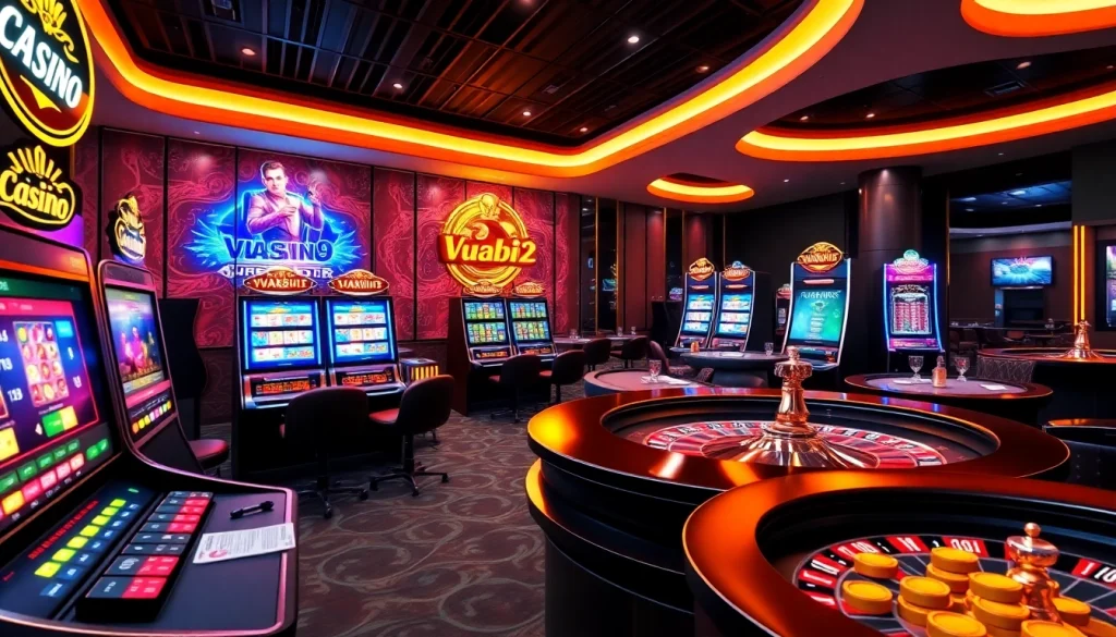 Experience thrilling gameplay at Vuabai9 casino with dynamic slot machines and elegant casino tables.