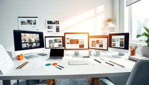 Dynamic workspace showcasing professional website design, emphasizing creativity and digital innovation.