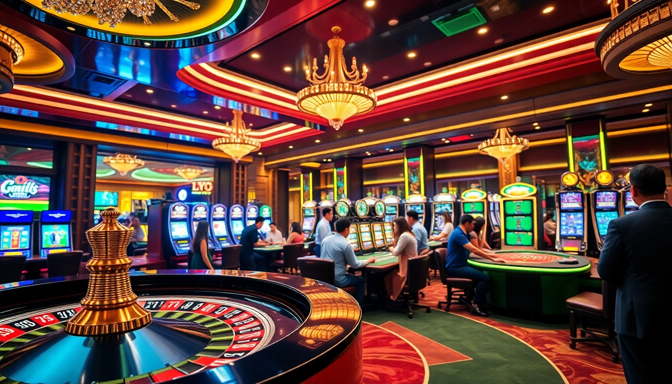 House of reliable gambling with vibrant slot machines and poker games at Nhà Cái Uy Tín.