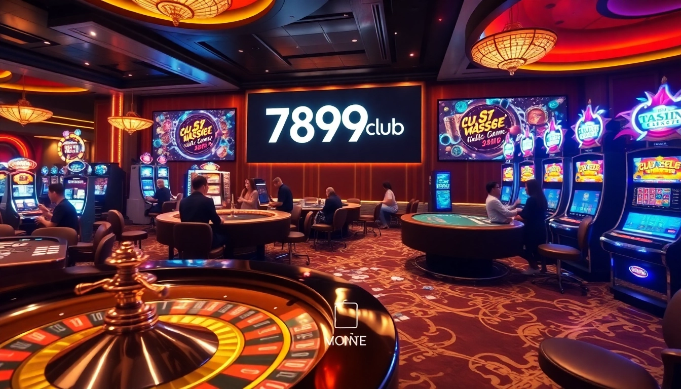 Players enjoying table games and slots tại 789club, showcasing excitement and luxury.
