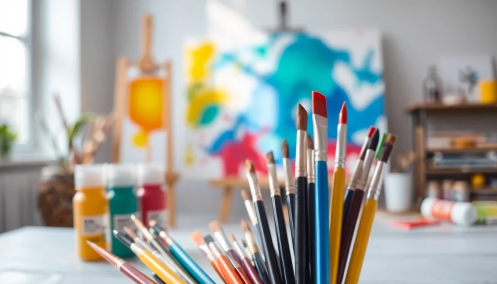 Explore acrylic techniques at https://acrylicpedia.com featuring vibrant tools in a creative studio.