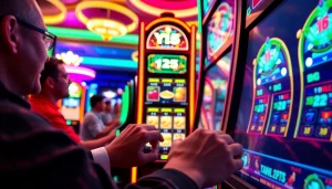 Menggoda pemain dengan yuyu4d slot yang berwarna-warna cerah dan mesin slot di kasino.