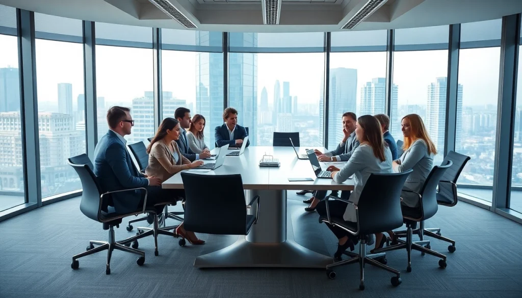 Business professionals collaborating effectively in a modern office setting.