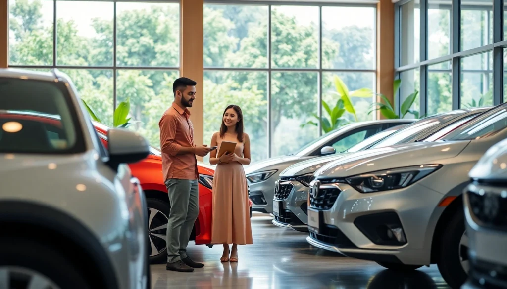 Car rental at Kuching with friendly staff assisting eager travelers at a modern rental office.