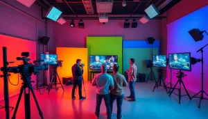 Video Production Company Phoenix team collaborating in a vibrant studio setting, showcasing creativity and energy.