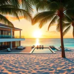 Belize Investment Property featuring a luxurious beachfront villa on Ambergris Caye during a vibrant sunset.