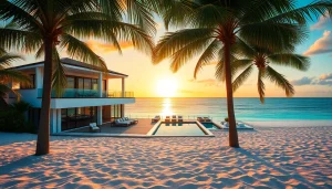 Belize Investment Property featuring a luxurious beachfront villa on Ambergris Caye during a vibrant sunset.