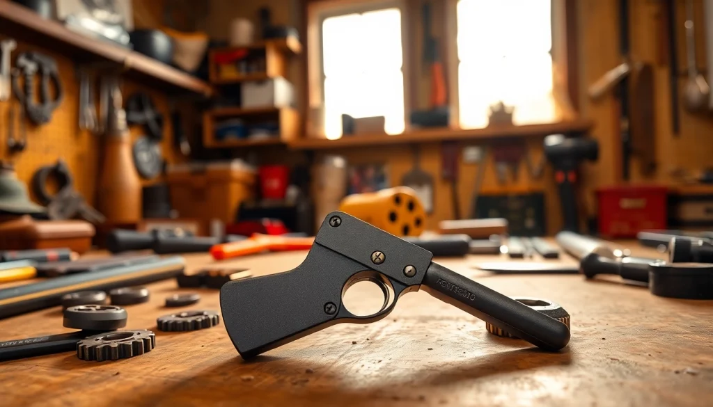 Detailing the 3 position forced reset trigger within a workshop setting, highlighting its features and craftsmanship.