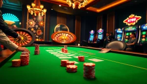 Players engaging at Nhà cái 6789's luxury casino table with vibrant colors and excitement.