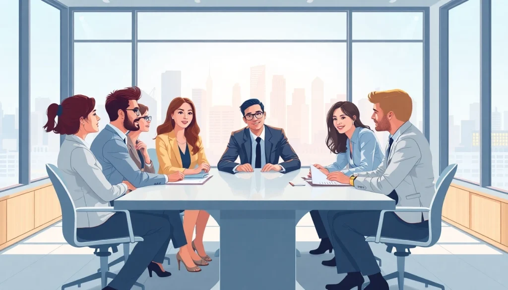 Engaging business meeting showcasing collaboration and teamwork in a modern office space.