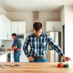 Revamping a home renovation project in a modern kitchen with stylish design elements.