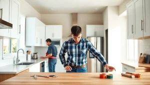Revamping a home renovation project in a modern kitchen with stylish design elements.