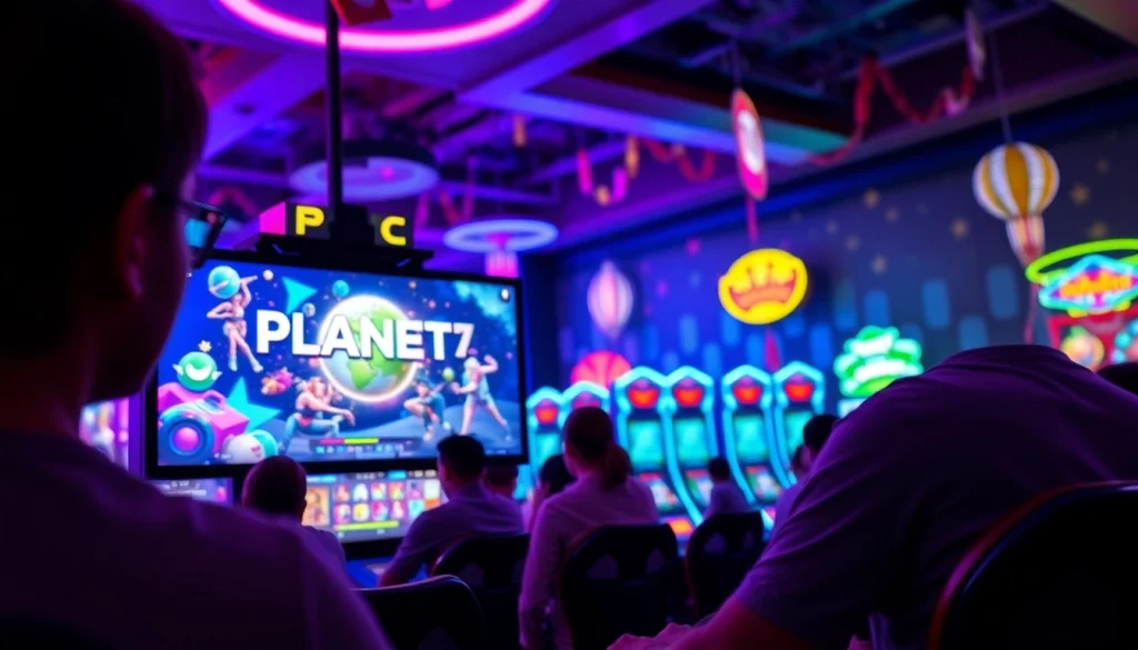 Permainan PLANET77 game yang mengasyikkan dengan antarmuka dinamis di ruang permainan yang cerah.