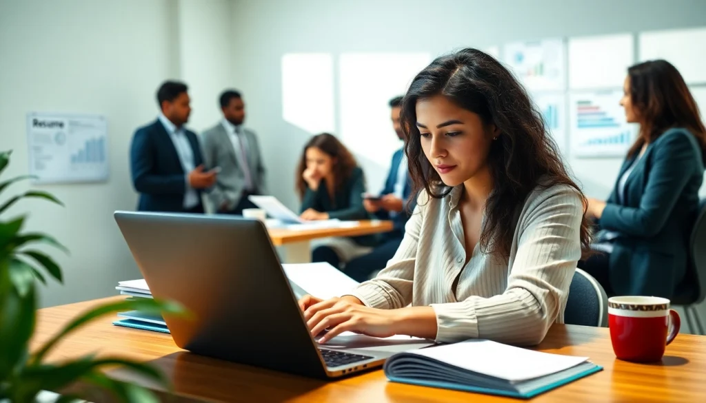 Engaging scene showcasing a team working on resume building in a modern office.