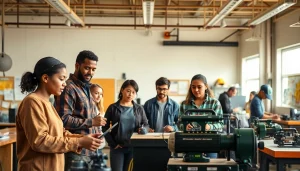 Engaged students in a Trade School Tennessee workshop utilizing modern tools and equipment.