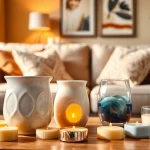 Showcasing a ceramic scent warmer from https://www.scentswarmers.com in a cozy living room setting.