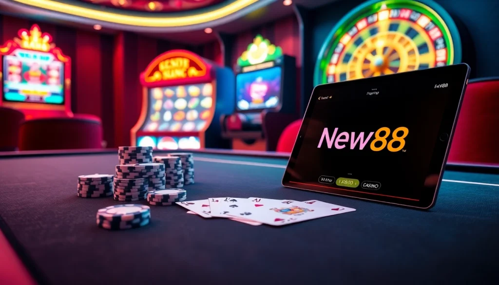 Experience thrilling moments at NEW88 Trang chủ with vibrant casino games and winning actions.