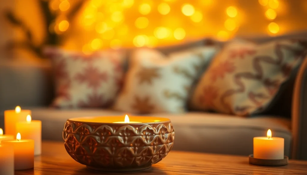 Brightly lit wax warmer from https://www.scentswarmers.com melting wax in a cozy home setting.