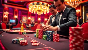 Engaging poker game scene at nhà cái s8 with vibrant chips and professional dealer.