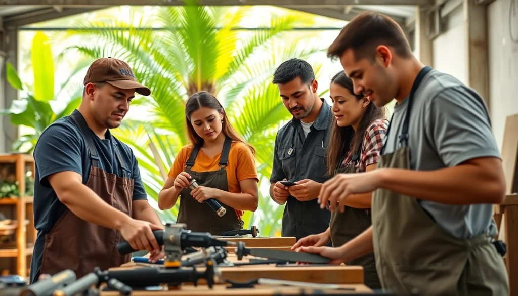 Explore trade schools in Hawaii with students engaged in hands-on training in a vibrant workshop.