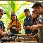 Explore trade schools in Hawaii with students engaged in hands-on training in a vibrant workshop.