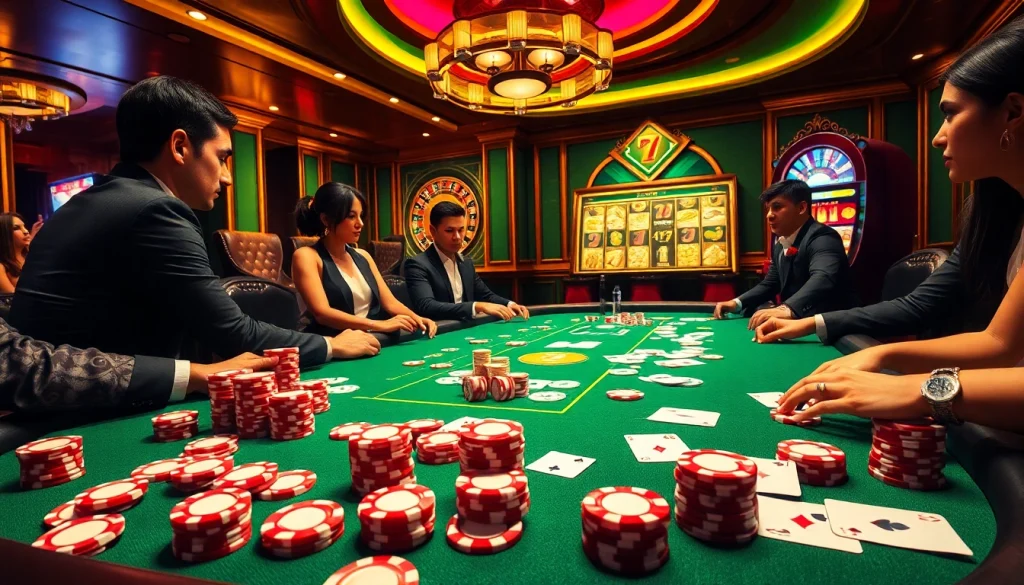 Exciting casino scene with poker action showing 7mcn-themed gambling elements.