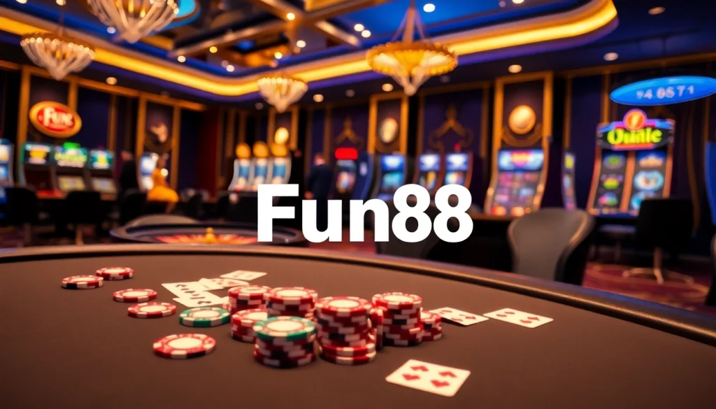 Experience an exciting gaming environment with Fun88 poker tables and vibrant casino elements.