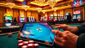 Experience the thrill of gaming with KK WIN at upscale casino tables, showcasing poker and slot machines.
