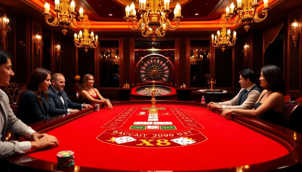 Players intensely engaged at the Baccarat table, highlighting the excitement of XX88's offerings.