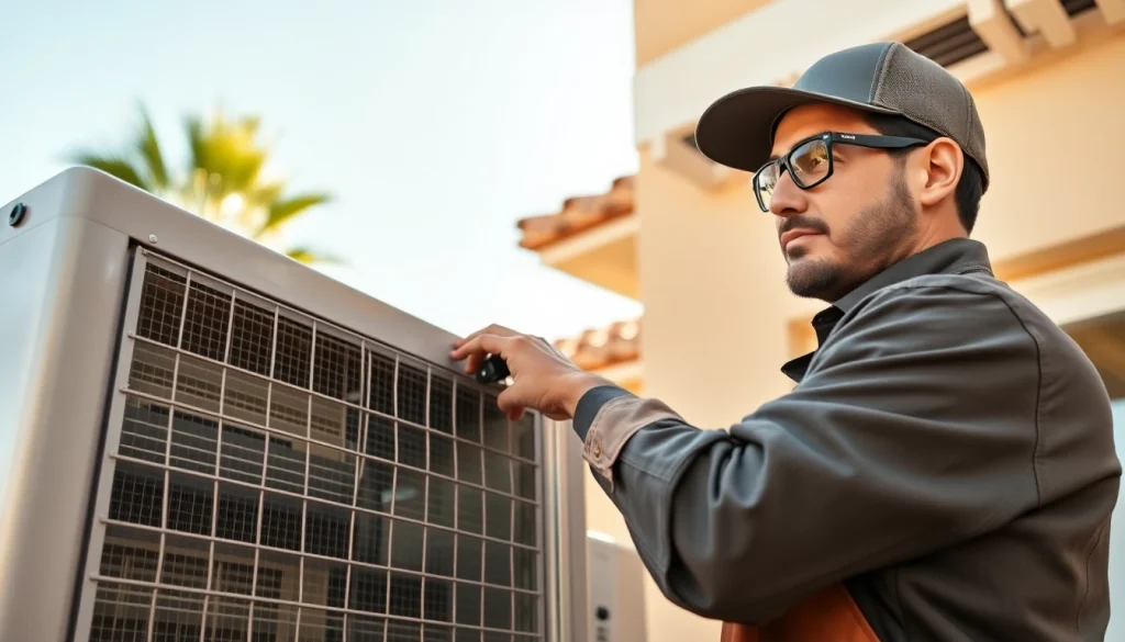 Diagnosing Scottsdale AC units by a professional HVAC technician in a bright Scottsdale setting.