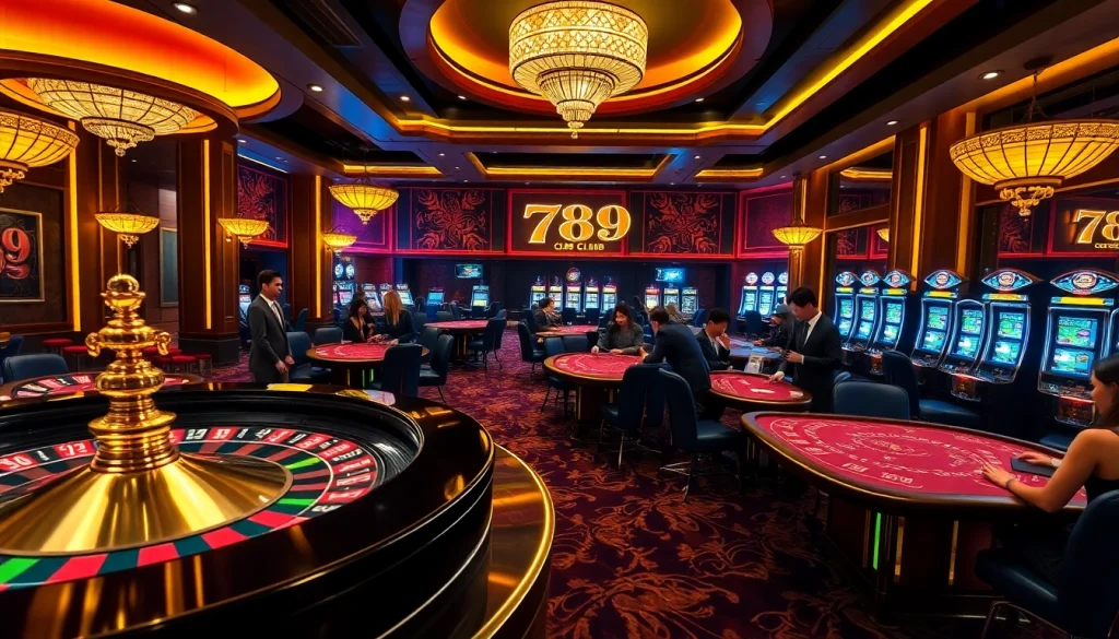Experience the thrill at 789 club with a vibrant casino scene showcasing roulette and poker excitement.
