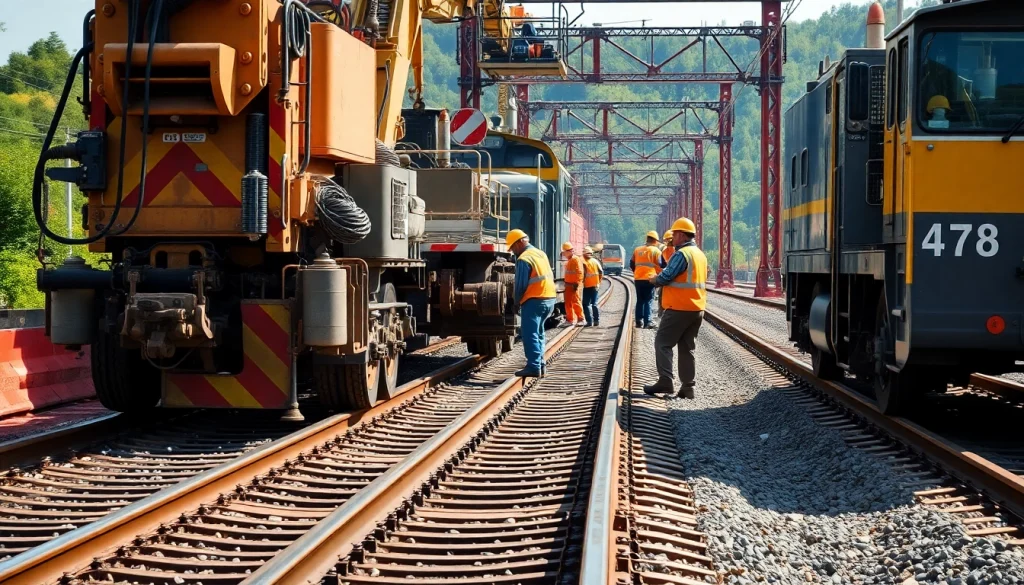 Executing Emergency RailroadRepair with a focused repair crew and machinery on railway tracks.