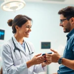Experience level orthodontics care with a friendly orthodontist consulting a patient in a modern clinic.
