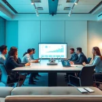 Logo ik displayed in a modern professional office environment with collaborative meetings.