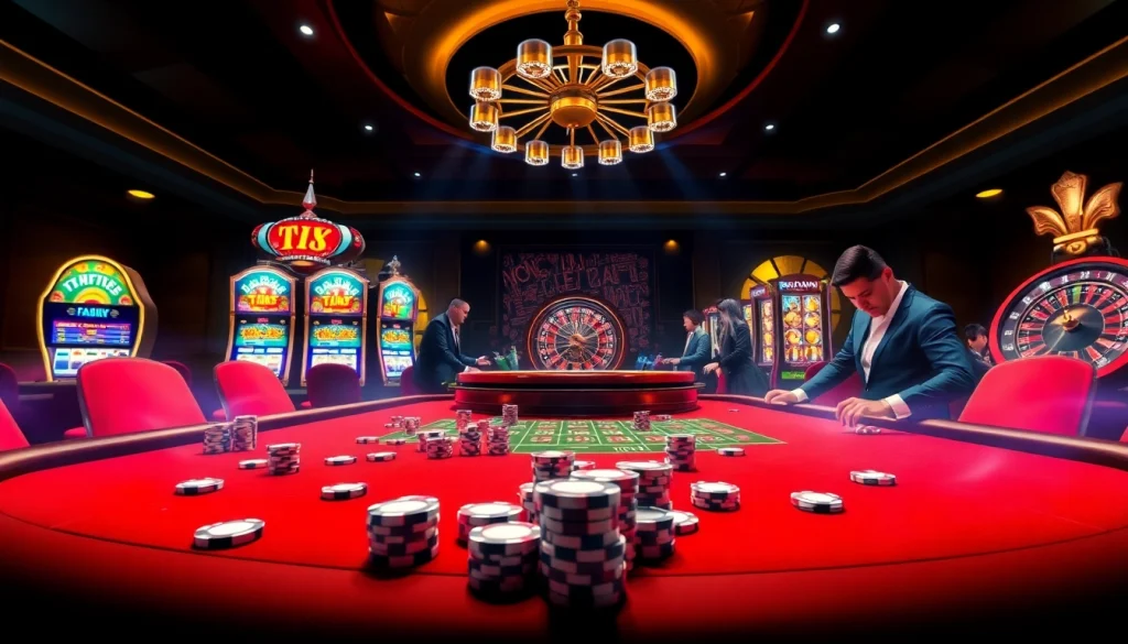 Trải nghiệm cảm giác hồi hộp với Tik 88 tại một casino sang trọng, cùng lối chơi hấp dẫn và những máy đánh bạc đầy màu sắc.