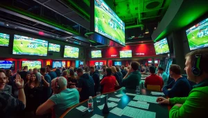 Engaged fans experiencing sports betting in Texas within a lively sports bar.