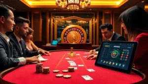 Experience the thrill of MM88 at a luxurious casino table with vibrant poker action.