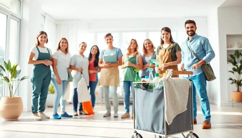 Cleaning service team transforming a bright home into a spotless haven.