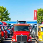 Browse used trucks Maryland with a selection of vibrant vehicles in a professional dealership setting.